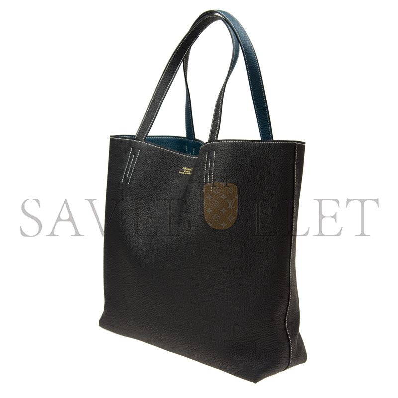HERMÈS MASTER DOUBLE SENS BAG, REVERSIBLE TOTE BAG DUCK BLUE BLACK (36*32*12cm)